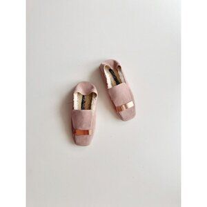 NWOT SERGIO ROSSI SR1 Pink Suede Shearling Slip On Slipper Loafer Flats, Size 35